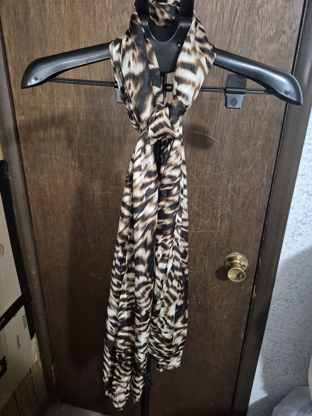 Calvin Klein 100% Silk Animal Print Fringed Scarf Neutral Oblong Wrap
